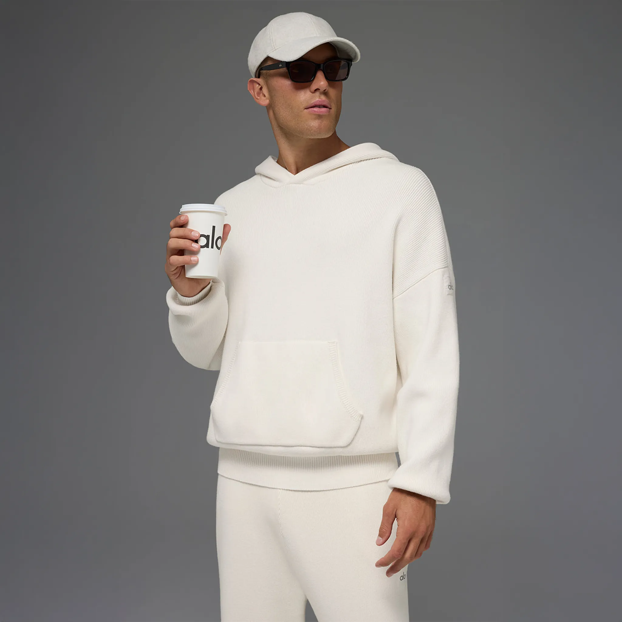 Model View of Alo Yoga Scholar Ivory Hoodie